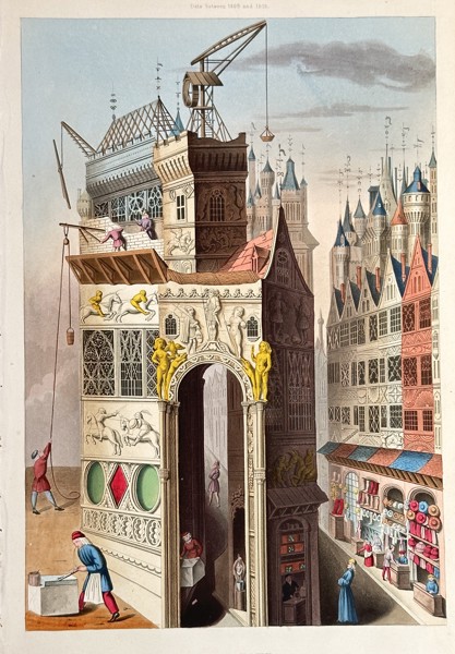 Henry Shaw (1800–1873) – Troy Town: The Rebuilding of the City of Troy – Hand-coloured woodblock engraving (1843)