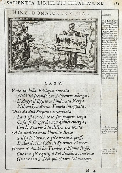 Unknown Artist – Hence the Heavenly Gifts: Allegory of Philology and Mercury (Hinc Dona Celestia) – Engraving (Early 18th Century)