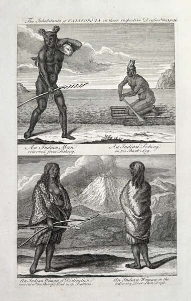 John Harris (fl. 1686–1730) – The Inhabitants of California in their Respective Dress – Copperplate Engraving (Circa 1730)