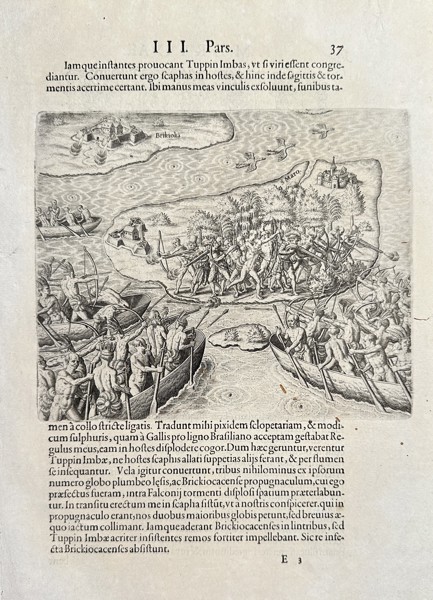 Theodor de Bry (1528–1598) – Battle Between Indigenous Brazilian Tribes (Tupinamba) – Engraving (Circa 1592)