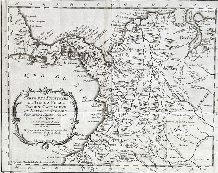 Jean-Baptiste Bourguignon d'Anville (1697–1782) – Map of the Provinces of Tierra Firme, Darien, Cartagena, and New Granada – Copper Engraving (Circa 1756)