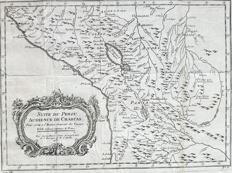 Jean-Baptiste Bourguignon d'Anville (1697–1782) – Continuation of Peru, Audience of Charcas – Copper Engraving (Circa 1756)