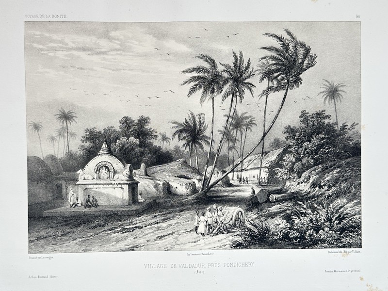 Arthus Bertrand (fl. 1840s) – Village of Varlavan near Pondicherry – Lithograph (Circa 1845)