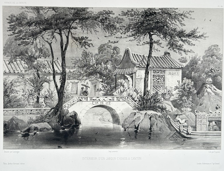 Arthus Bertrand (fl. 1840s) – Interior of a Chinese Garden in Canton – Lithograph (Circa 1845)