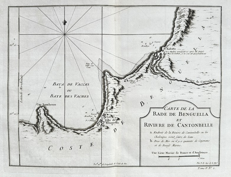 Jacques-Nicolas Bellin (1703–1772) – Map of Benguela Bay and Cantonbelle River – Copper Engraving (Circa 1748)