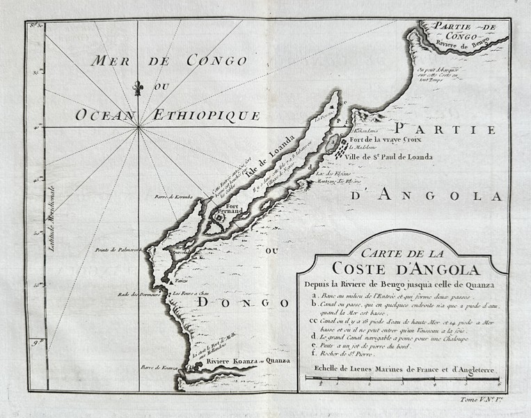 Jacques-Nicolas Bellin (1703–1772) – Map of the Coast of Angola from the Bengo River to the Quanza River – Copper Engraving (Circa 1748)