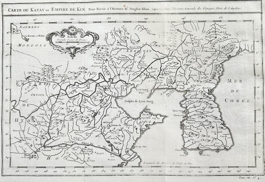 Jacques-Nicolas Bellin (1703–1772) – Map of Cathay or the Kin Empire, to Illustrate the History of Genghis Khan – Copper Engraving (Circa 1757)
