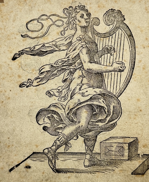 Jost Amman (1539-1591) - Allegorical Woodcut - Siren playing a harp - 1578