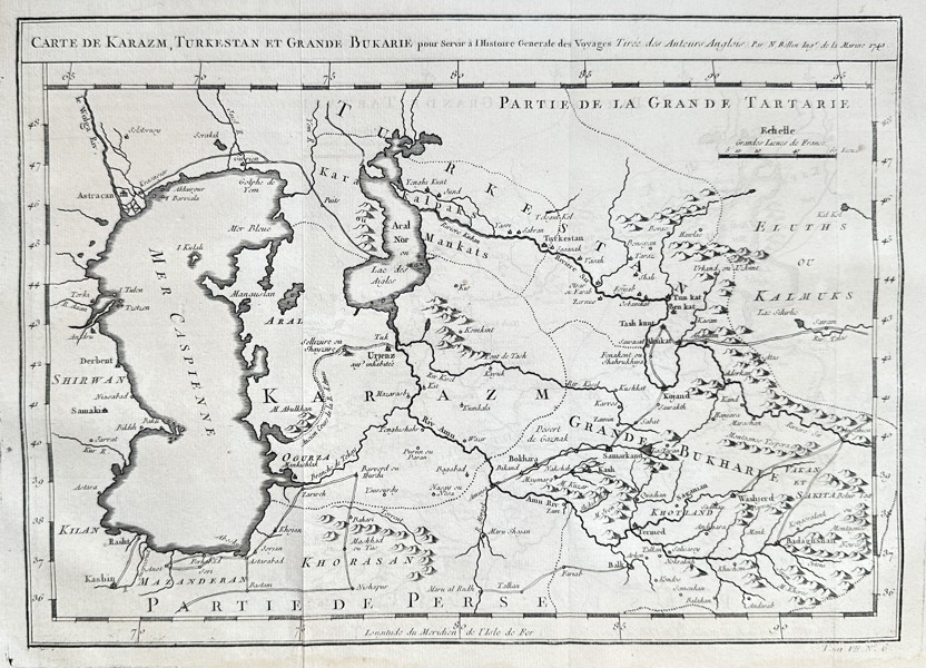 Jacques-Nicolas Bellin (1703–1772) – Map of Khwarezm, Turkestan, and Great Bukhara – Copper Engraving (Circa 1749)