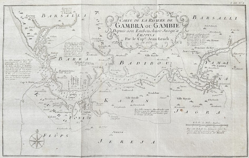 Jacques-Nicolas Bellin (1703–1772) – Map of the Gambia River from its Mouth to Eropina – Copper Engraving (Circa 1747)