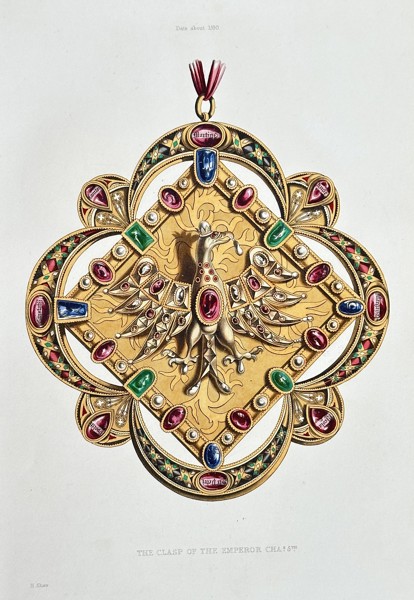 Henry Shaw (1800–1873) – The Clasp of the Emperor Charles V – Hand-coloured Engraving (1843)