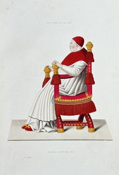 Henry Shaw (1800–1873) – Pope Sixtus IV – Hand-coloured Engraving (1843)