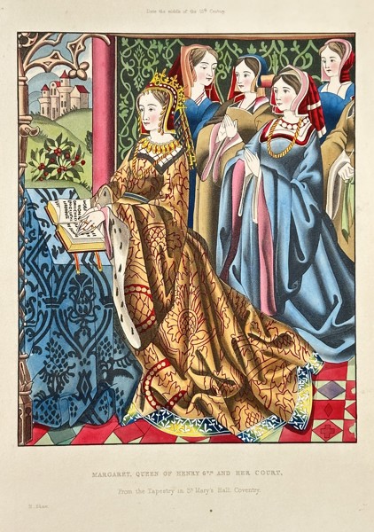 Henry Shaw (1800–1873) – Margaret, Queen of Henry VI and Her Court – Hand-coloured Engraving (1843)