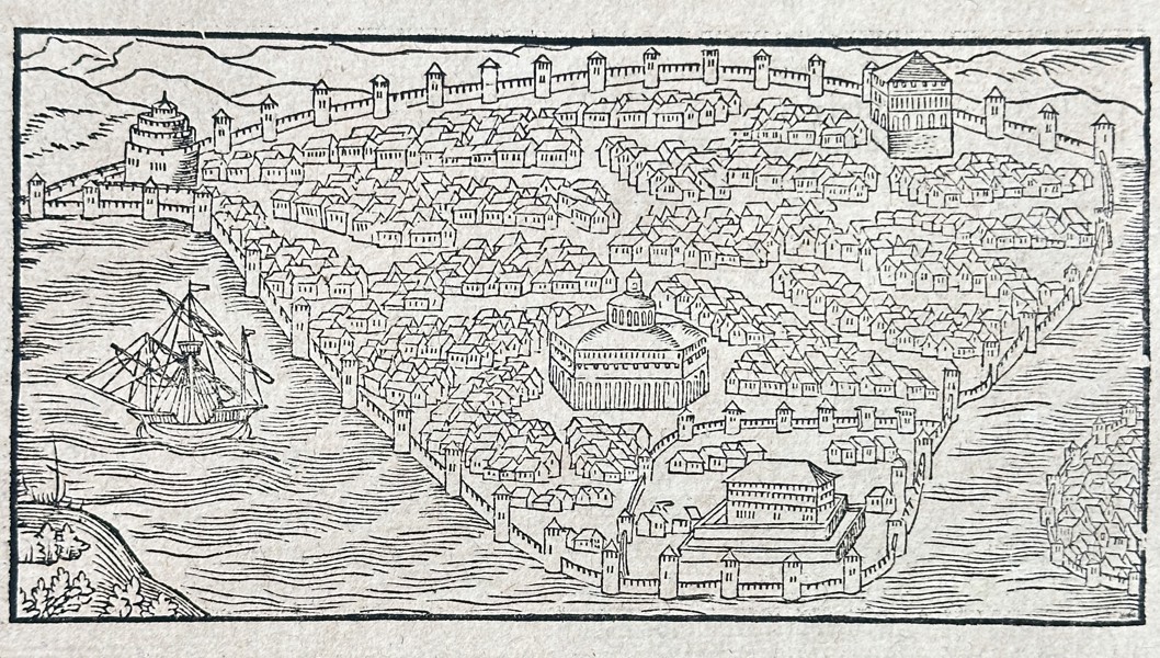 Sebastian Münster (1488–1552) – View of Constantinople with Fortifications – Woodcut (Circa 1550)