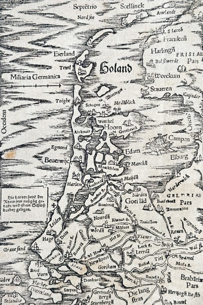 Sebastian Münster (1488–1552) – Map of Holland and Friesland – Woodcut (Circa 1550)