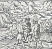 Sebastian Münster (1488–1552) – Noblemen and Peasant Figures in a Mountainous Landscape – Woodcut (Circa 1550)