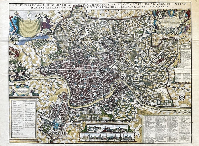 Jean Covens & Corneille Mortier - Map of Rome - Recentis Romae Ichnographia et Hypsographia Sive Planta et Faies Ad Magnificentiam Qua Prioribus - 1701-1720