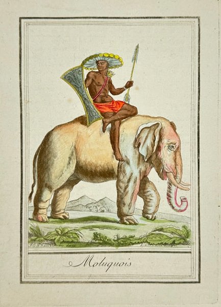 Jacques Grasset de Saint-Sauveur – Moluccan Warrior on Elephant – Engraving