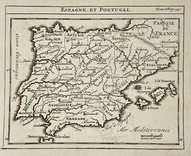 Henri Abraham Chatelain – Map of Spain and Portugal / Espagne – Engraving