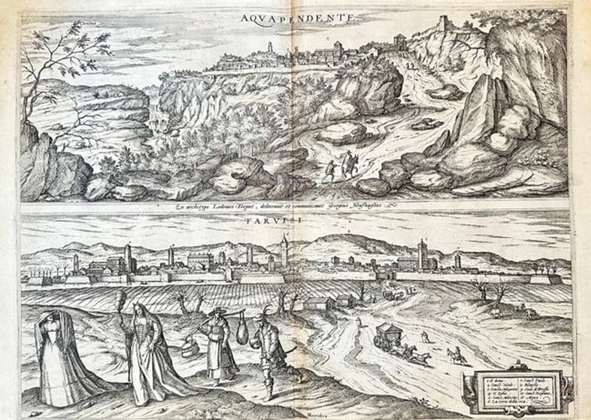 Ludovico Perugini & Georg Braun & Frans Hogenberg – Views of Acquapendente – Engraving