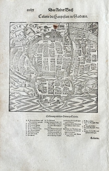 Sebastian Münster (1488-1552) – Cagliari, the Capital in Sardinia – Woodcut (1550)