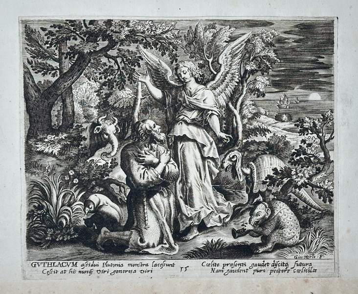 Jan van der Straet (1523–1605) – Saint Guthlac in the Wilderness (Guthlacum) – Engraving (Circa 1580–1605)