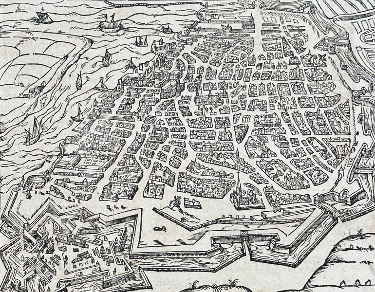 Sebastian Münster (1488–1552) – View of the City of Antwerp (Beſchreibung der Statt Anwerff) – Woodcut with Letterpress Text (Circa 1544–1568)