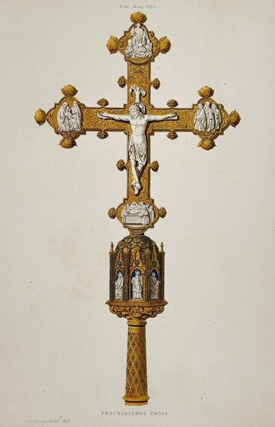 Henry Shaw (1800–1873) – Processional Cross – Hand-colored illustration (Circa 1840)