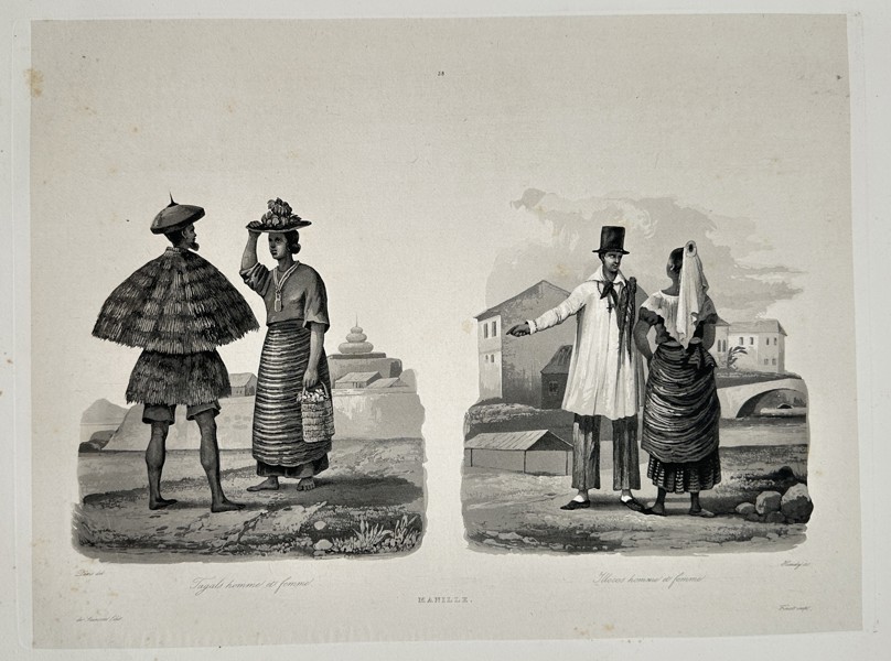 Louis Auguste de Sainson (1801–1887) – Manille: Tagalog Man and Woman, Mestizo Man and Woman (Philippines) – Lithograph (Circa 1833)