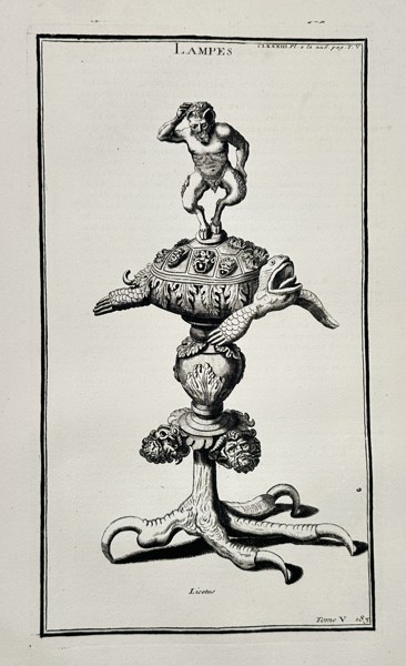 Bernard de Montfaucon (1655–1741) – Ancient Lamp with Grotesque Ornamentation – Engraving (Circa 1724)
