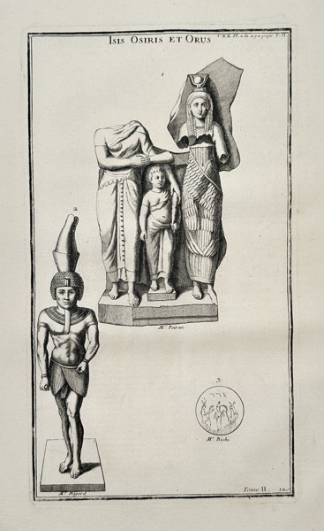 Bernard de Montfaucon (1655–1741) – Isis Osiris et Orus (Isis, Osiris, and Horus) – Engraving (c. 1719)