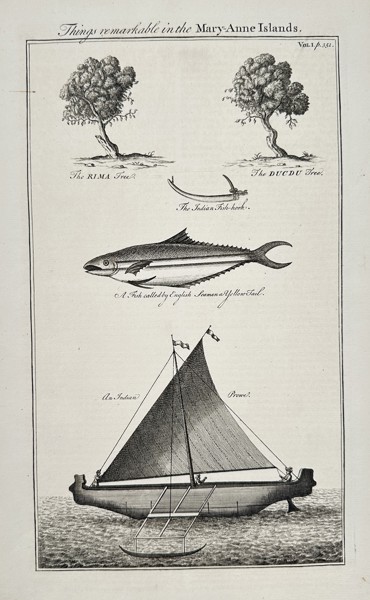 John Harris (Active 1680–1740) – Things remarkable in the Mary-Anne Islands – Engraving (c. 1700)