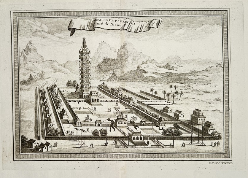 Jacques-Nicolas Bellin (1703–1772) – Temple of Pau Lin Chi, near Nankin (China) – Engraving (c. 1750)