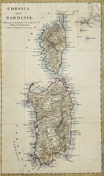 J. & C. Walker - Finely hand-colored antique map of Corsica and Sardinia