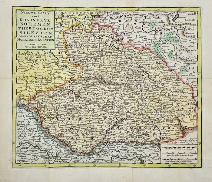 Isaak Tirion - Hand-coloured map of Bohemia - Silesia, Moravia, Poland, Czech Republic