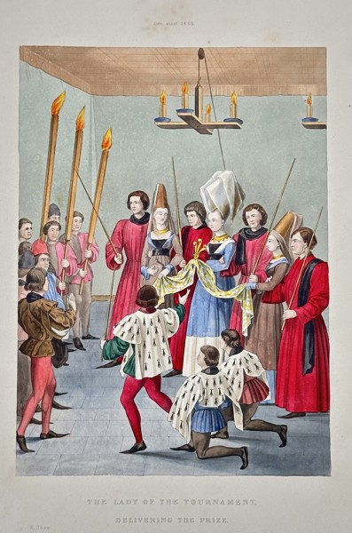 Henry Shaw (1800–1873) – The Lady of the Tournament, Delivering the Prize – Chromolithograph (c. 1840)