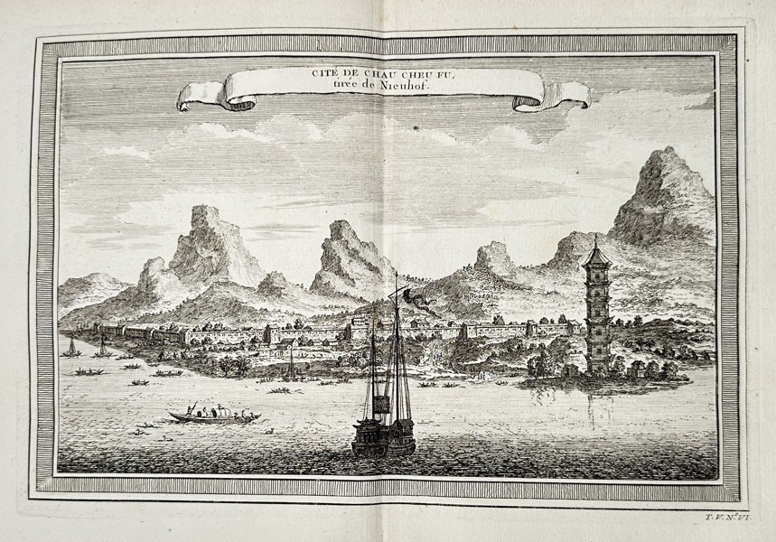 Jakob van der Schley (1715–1779) – Cité de Chau-Cheu fu, ville de Nienhod (City of Chau-cheu fu, or Chaozhou, and Nienhod) – Engraving (c. 1755)