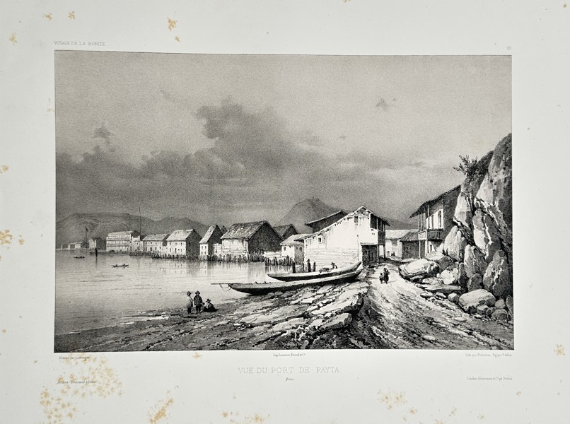 Barthélémy Lauvergne (1805–1871) – Vue du Port de Paita (View of the Port of Paita) – Engraving (1838)