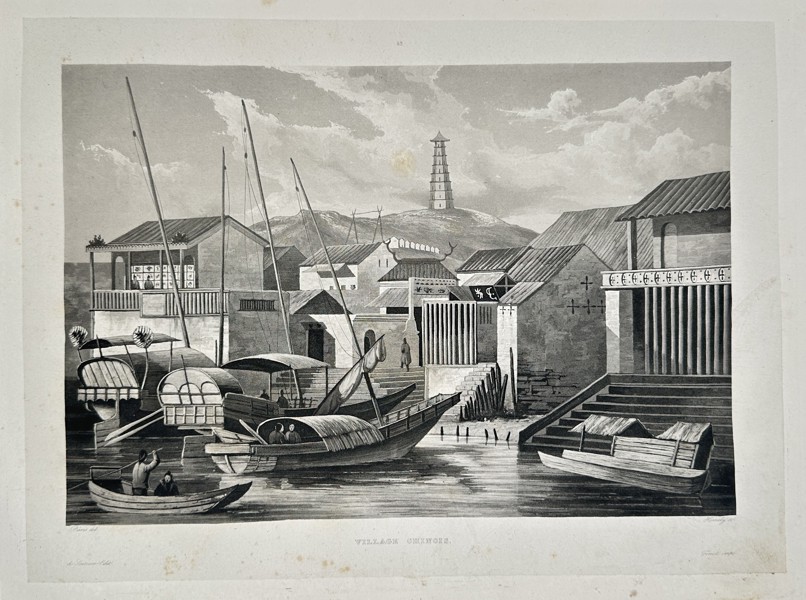 Louis Auguste de Sainson (1801–1887) – Village Cheou-Hai (Village of Cheou-Hai, near Canton) – Engraving (1833)
