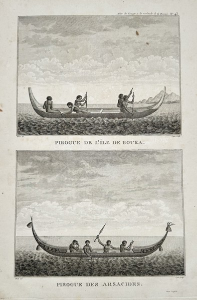 Pierre Piron (1748–1796) – Pirogues de Bouka and Arsacides (Canoes from Buka and Solomon Islands) – Engraving (c. 1799)