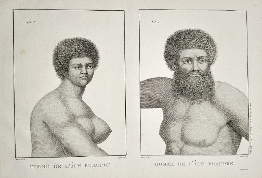 Pierre Piron (1748–1796) – Femme et Homme de l'Île Beaupré (Woman and Man of Beaupré Island / Umboi Island) – Engraving (c. 1799)