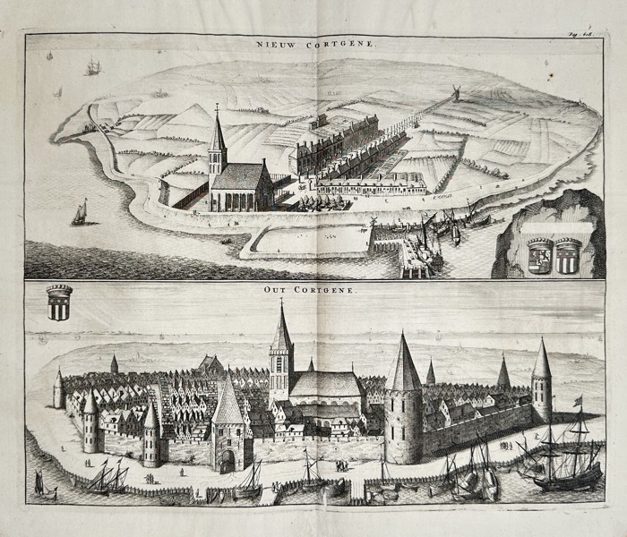 Mattheus Smallegange (1644–1710) – View of Nieuw Cortgene and Out Cortgene (Zeeland, Netherlands) – Engraving (1696)