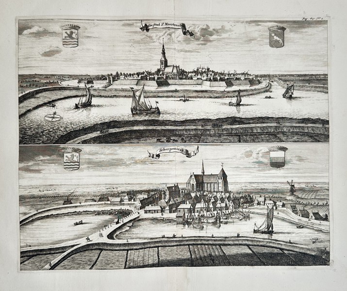 Mattheus Smallegange (1644–1710) – View of Noordgouwe and Scherpenisse (Zeeland, Netherlands) – Engraving (1696)