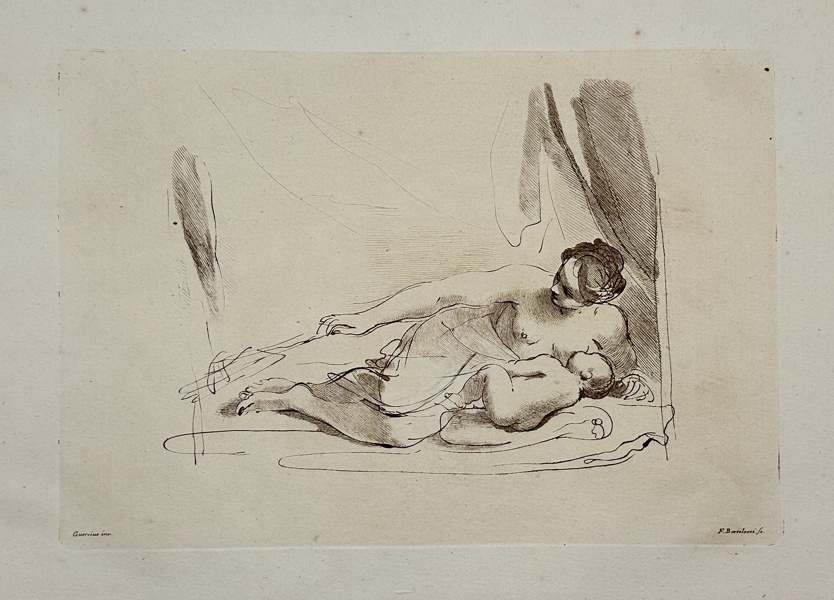 Francesco Bartolozzi (1727-1815) after Giovanni Francesco Barbieri (Guercino) - A woman lying down breast-feeding her baby