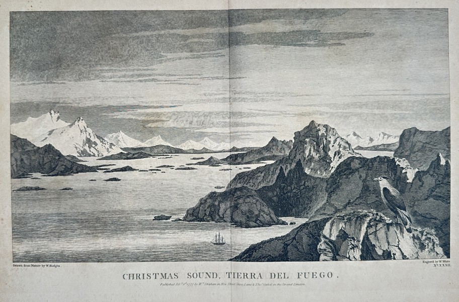 William Hodges (1744–1797) – Christmas Sound, Tierra del Fuego – Engraving (1777)
