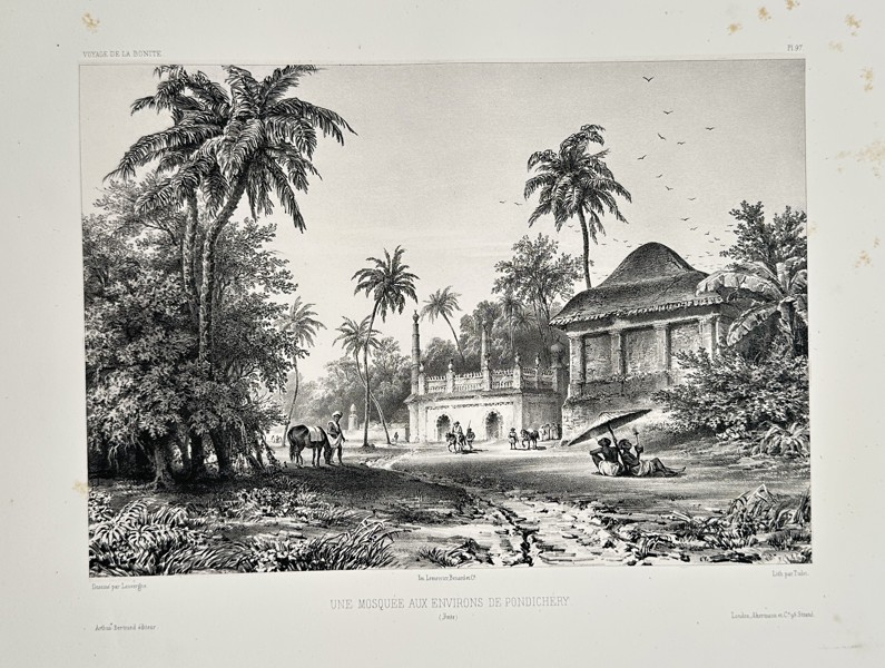 Louis-Auguste de Sainson (1800–1887) – View of the Mosque or bazaar of Pondicherry – Lithograph (c. 1834)