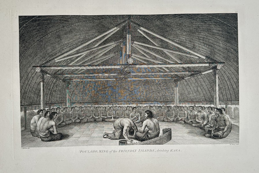 John Webber (1751–1793) – Pou Laho, King of the Friendly Islands, drinking Kava – Engraving (1784)