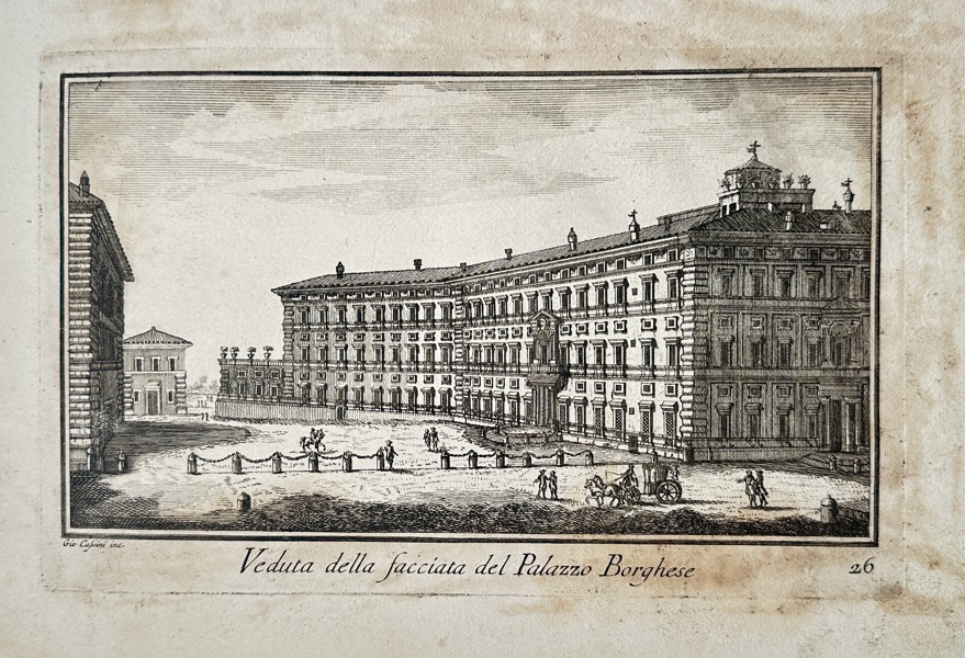 Giovanni Domenico Cassini (1625–1712) – View of the Facade of the Palazzo Borghese – Engraving (18th Century)