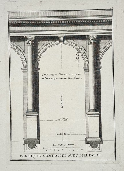 Giacomo Barozzi da Vignola (1507–1573) – Measured Elevation of a Composite Order Portico with Pedestal – Copperplate engraving (c. 1750)