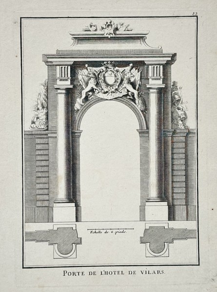 Giacomo Barozzi da Vignola (1507–1573), after – Elevation of the Gate of the Hôtel de Vilars – Copperplate engraving (c. 1750)